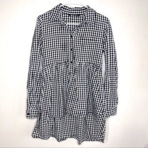 Zara Premium button up oversized plaid black white tunic shirt sz S long sleeve